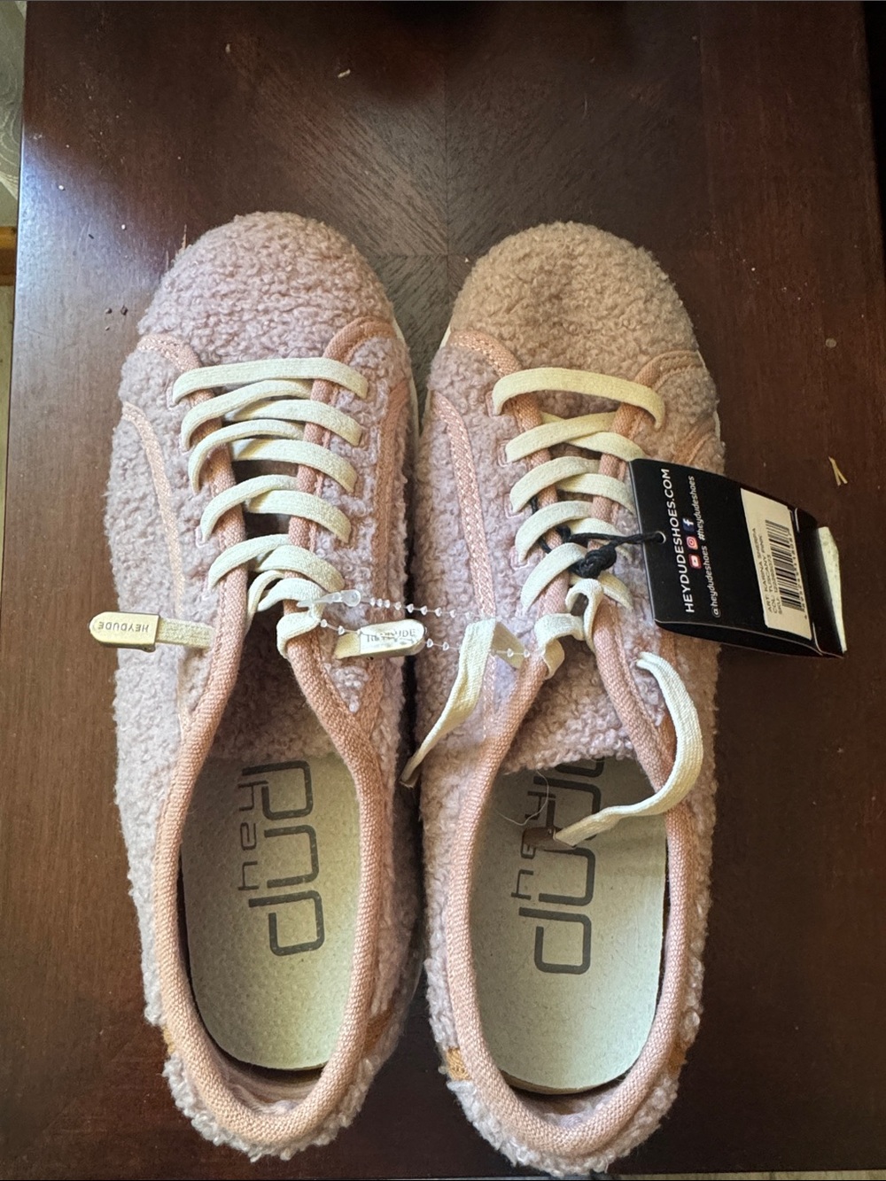 Hey Dude Women's Blush Sherpa Lace-Up Athletic Sneakers